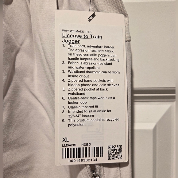 Lululemon License to Train Jogger - Men's Size XL - Heathered Bone - NWT! - Picture 10 of 10